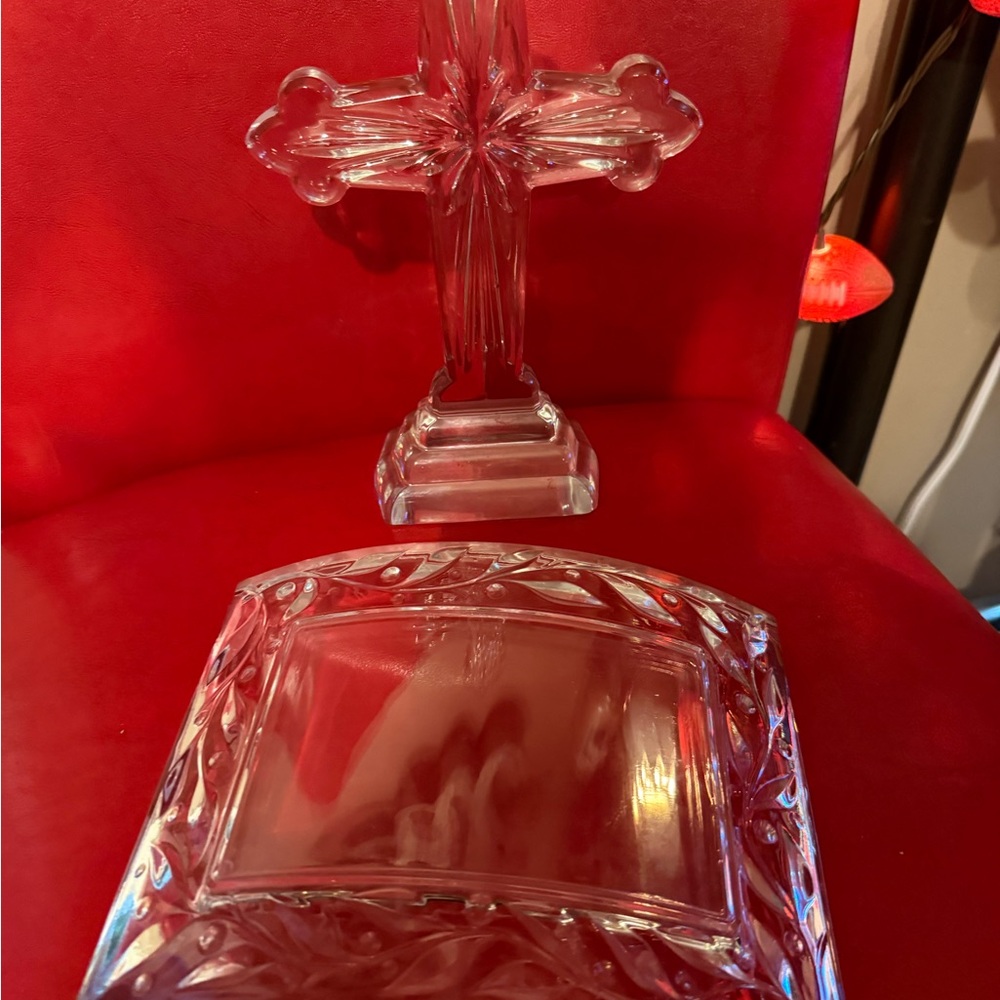 Very Heavy Crystal Cross and heavy crystal curved photo frame Set
